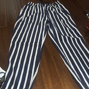 Zara Navy and White Striped Trousers